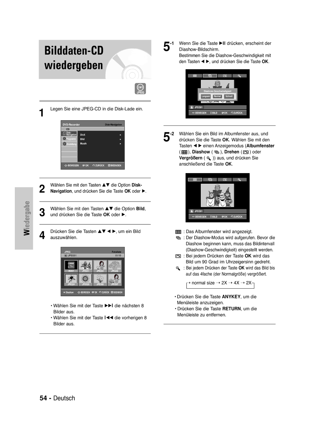 Samsung DVD-VR336/XEG, DVD-VR330/XEG, DVD-VR330/XEB, DVD-VR335/XEB, DVD-VR335/XEG, DVD-VR330/XET manual Bilddaten-CD wiedergeben 