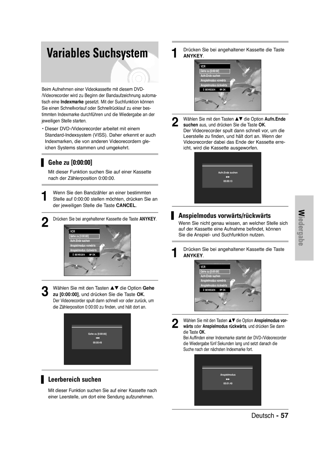 Samsung DVD-VR330/XEB Drücken Sie bei angehaltener Kassette die Taste, Wenn Sie nicht genau wissen, an welcher Stelle sich 