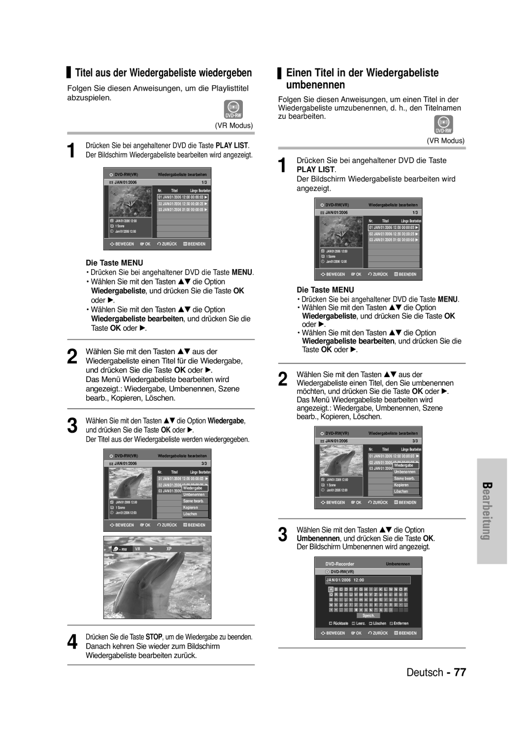 Samsung DVD-VR330/XEG, DVD-VR330/XEB, DVD-VR335/XEB, DVD-VR335/XEG manual Titel aus der Wiedergabeliste wiedergeben, Angezeigt 