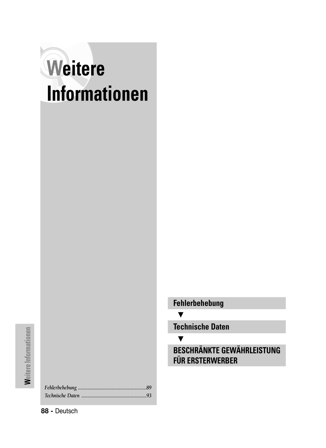 Samsung DVD-VR330/XET, DVD-VR330/XEG, DVD-VR330/XEB, DVD-VR335/XEB, DVD-VR335/XEG, DVD-VR336/XEG, DVD-VR330/XEF manual Weitere 