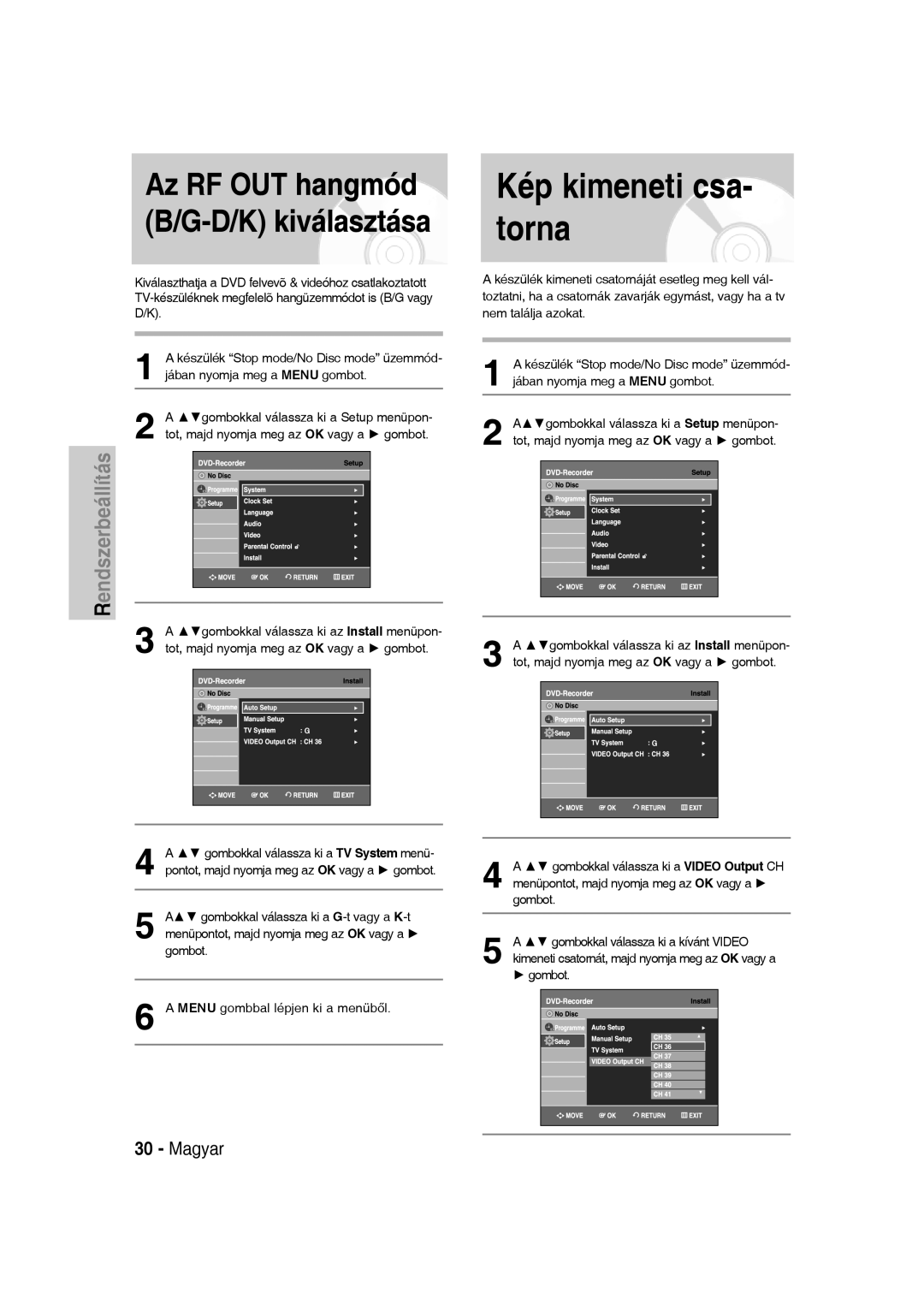 Samsung DVD-VR330/XET, DVD-VR336/XEH, DVD-VR330/XEH, DVD-VR336/XET manual Kép kimeneti csa- torna, Gombot 