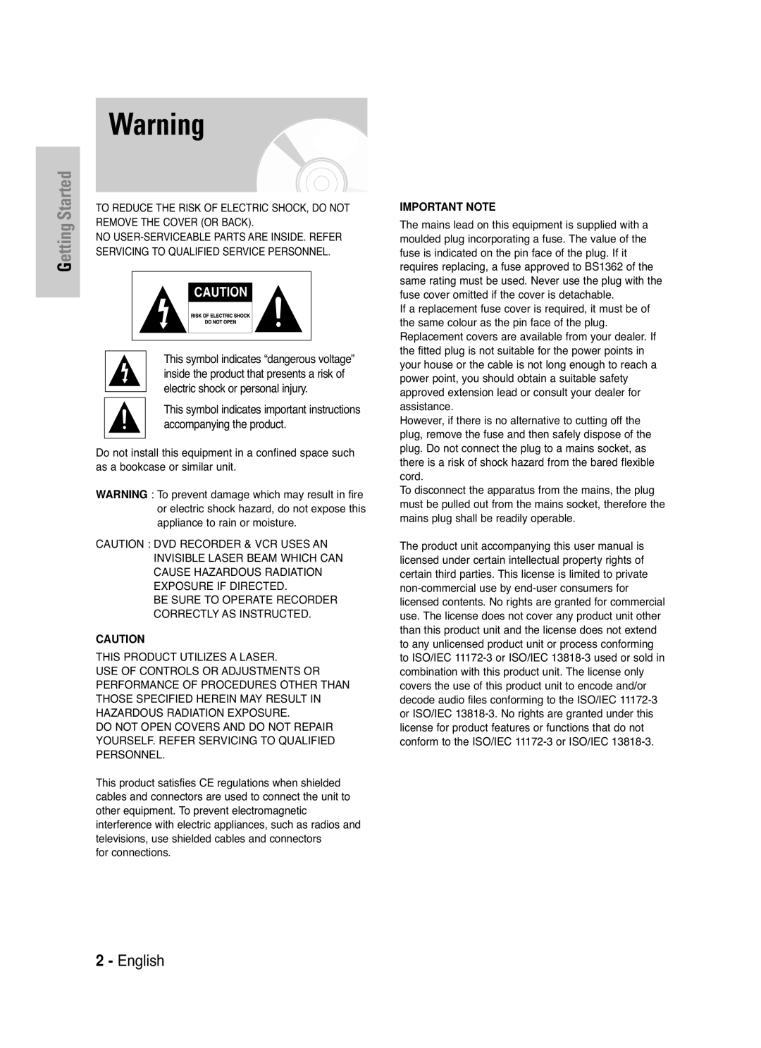 Samsung DVD-VR330/XEH, DVD-VR330/XET, DVD-VR336/XEH, DVD-VR336/XET manual Getting Started 