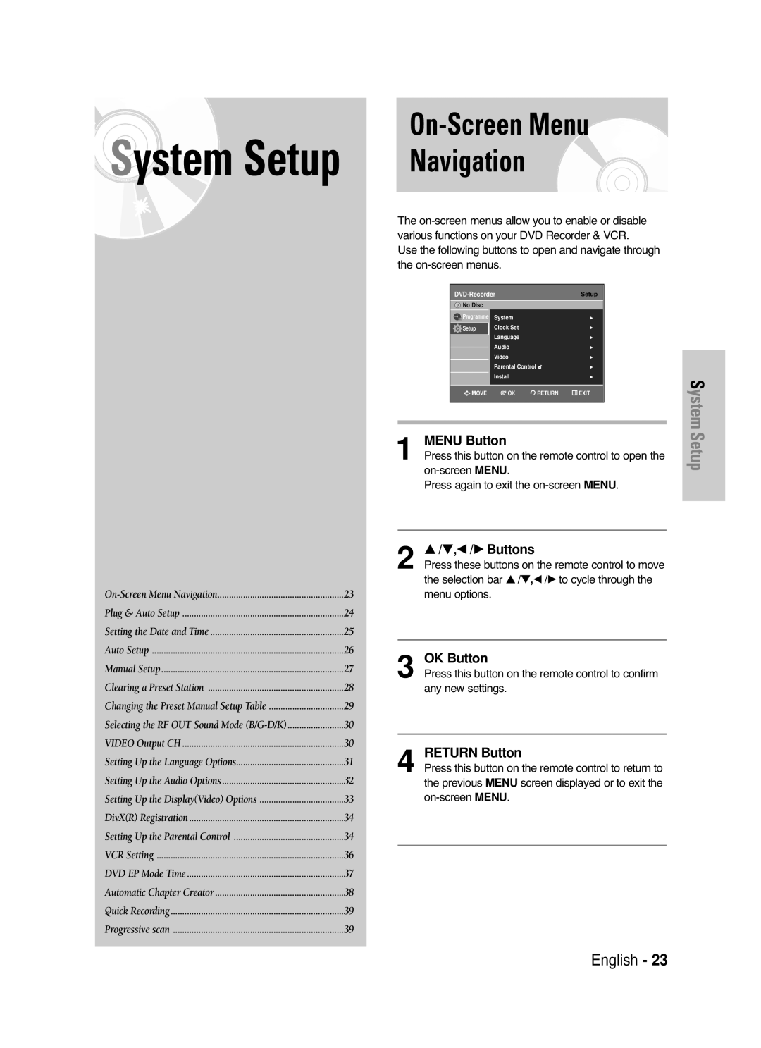 Samsung DVD-VR336/XET, DVD-VR330/XET manual On-Screen Menu Navigation, … / †, œ / √ Buttons, OK Button, Return Button 