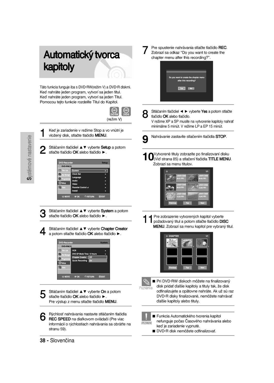 Samsung DVD-VR330/XET, DVD-VR336/XEH, DVD-VR330/XEH, DVD-VR336/XET manual Automatick˘tvorca kapitoly 