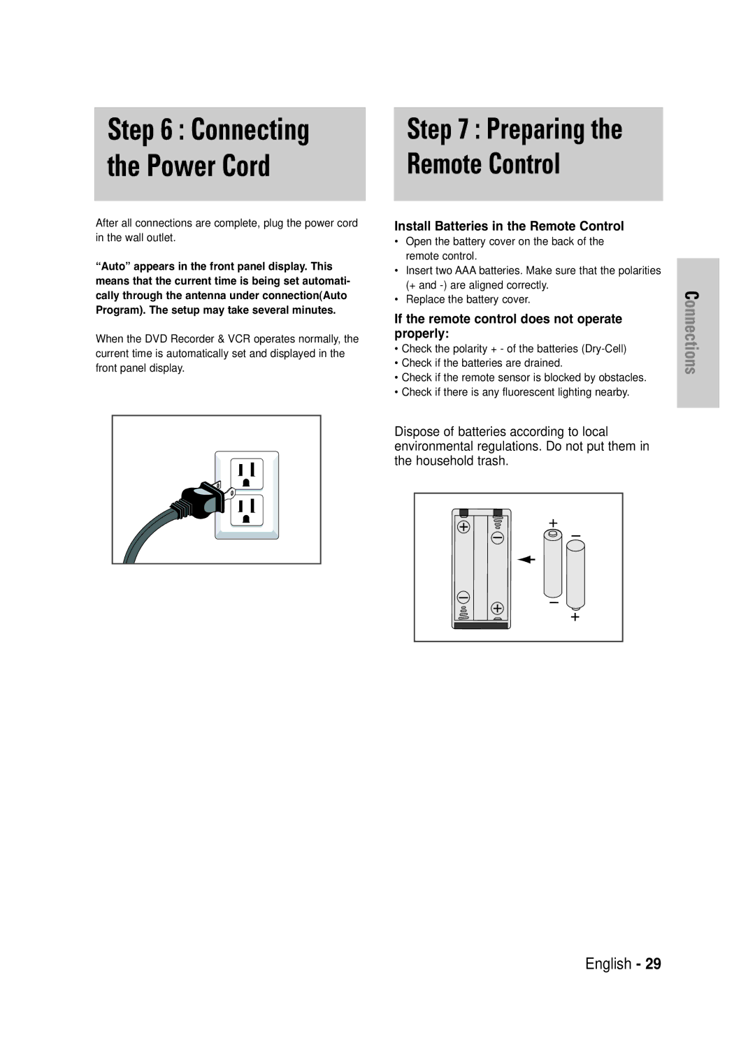 Samsung DVD-VR335 Install Batteries in the Remote Control, If the remote control does not operate properly 