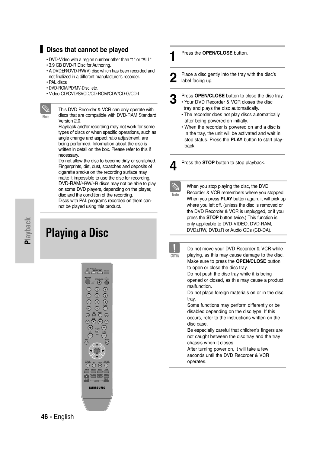 Samsung DVD-VR335 instruction manual Playing a Disc, Discs that cannot be played 