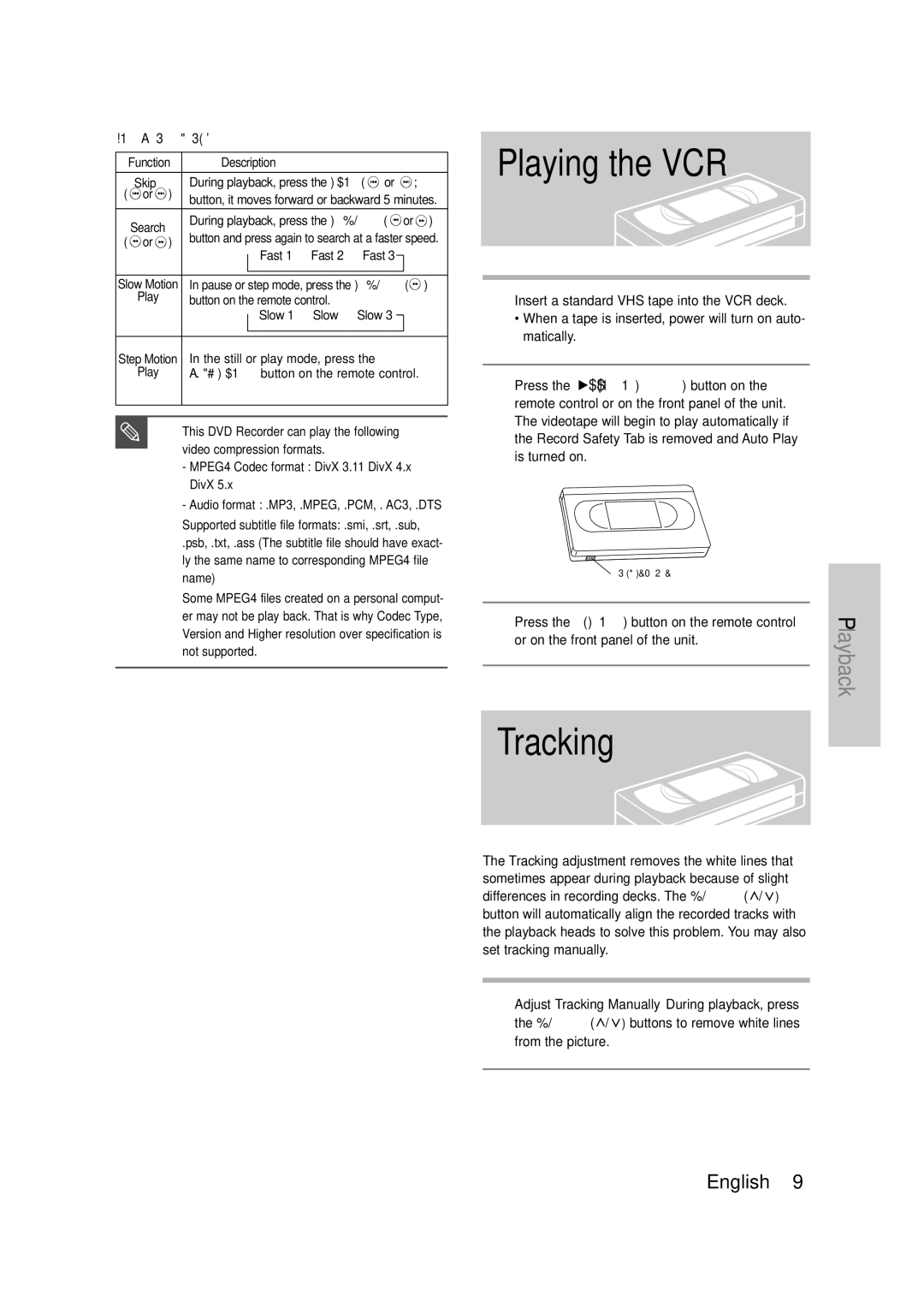 Samsung DVD-VR335 instruction manual Playing the VCR, Tracking 