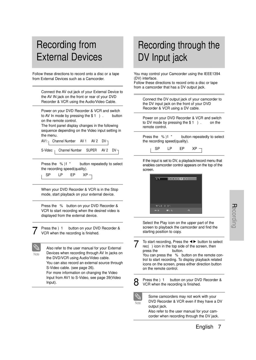 Samsung DVD-VR335 instruction manual Recording from, External Devices DV Input jack 