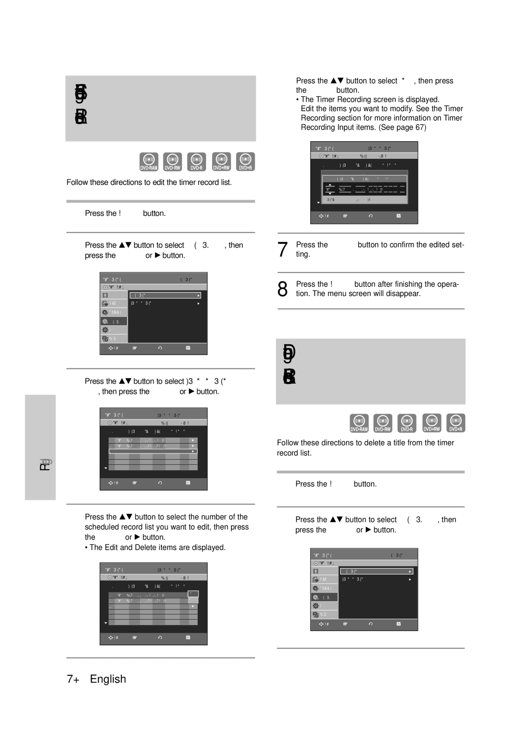 Samsung DVD-VR335 instruction manual Edit, then press, Edit the items you want to modify. See the Timer 