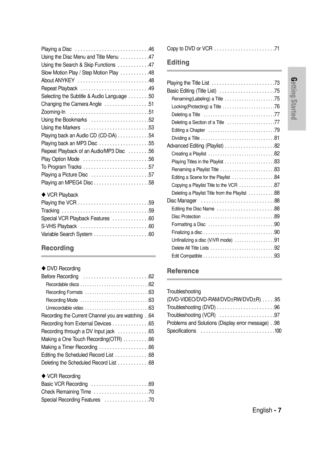 Samsung DVD-VR335 Using the Bookmarks Using the Markers, Playing back an MP3 Disc, Basic VCR Recording, Deleting a Title 