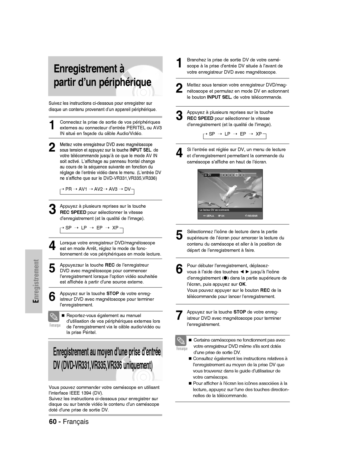 Samsung DVD-VR335/XEF, DVD-VR330/XEF, DVD-VR336/XEF manual Enregistrement à partir d’un périphérique, La prise Péritel 