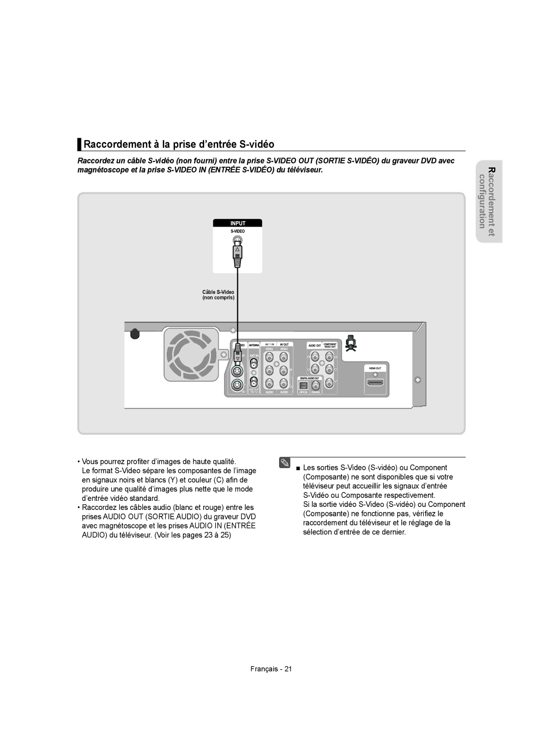 Samsung DVD-VR350 instruction manual Raccordement à la prise d’entrée S-vidéo 