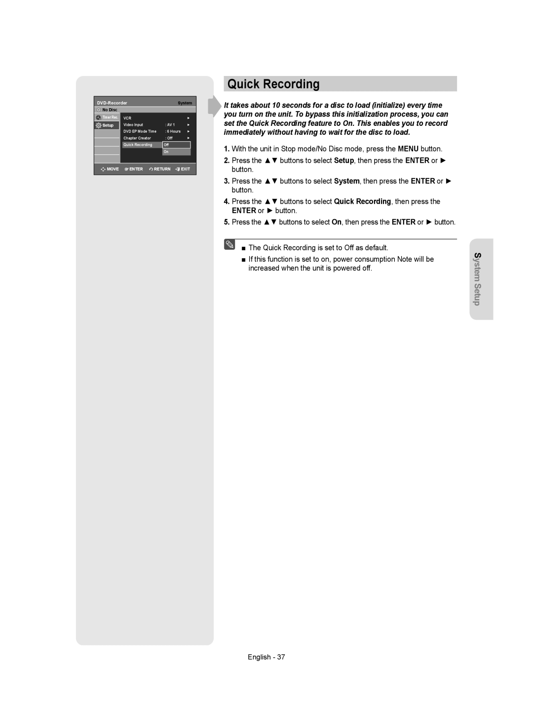 Samsung DVD-VR350 instruction manual Quick Recording 