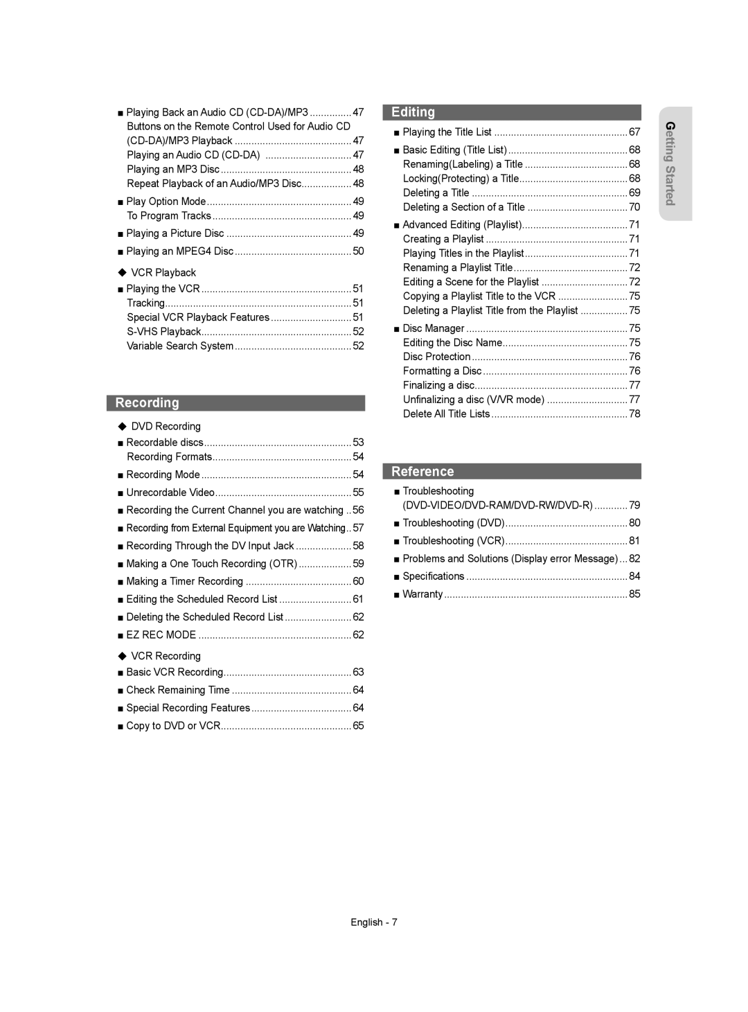 Samsung DVD-VR350 instruction manual EZ REC Mode, Dvd-Video/Dvd-Ram/Dvd-Rw/Dvd-R 