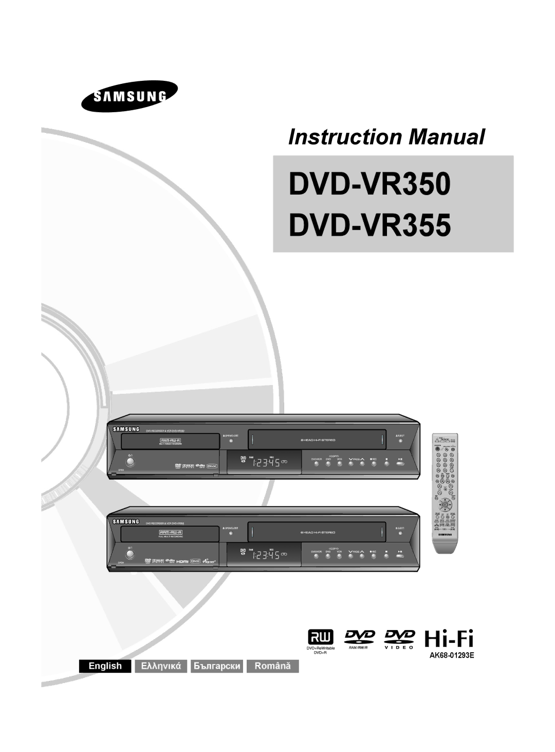 Samsung DVD-VR355/XEC, DVD-VR350/XEC, DVD-VR355/EUR, DVD-VR350/EUR, DVD-VR355/AUS manual DVD-VR350 DVD-VR355, AK68-01293E 