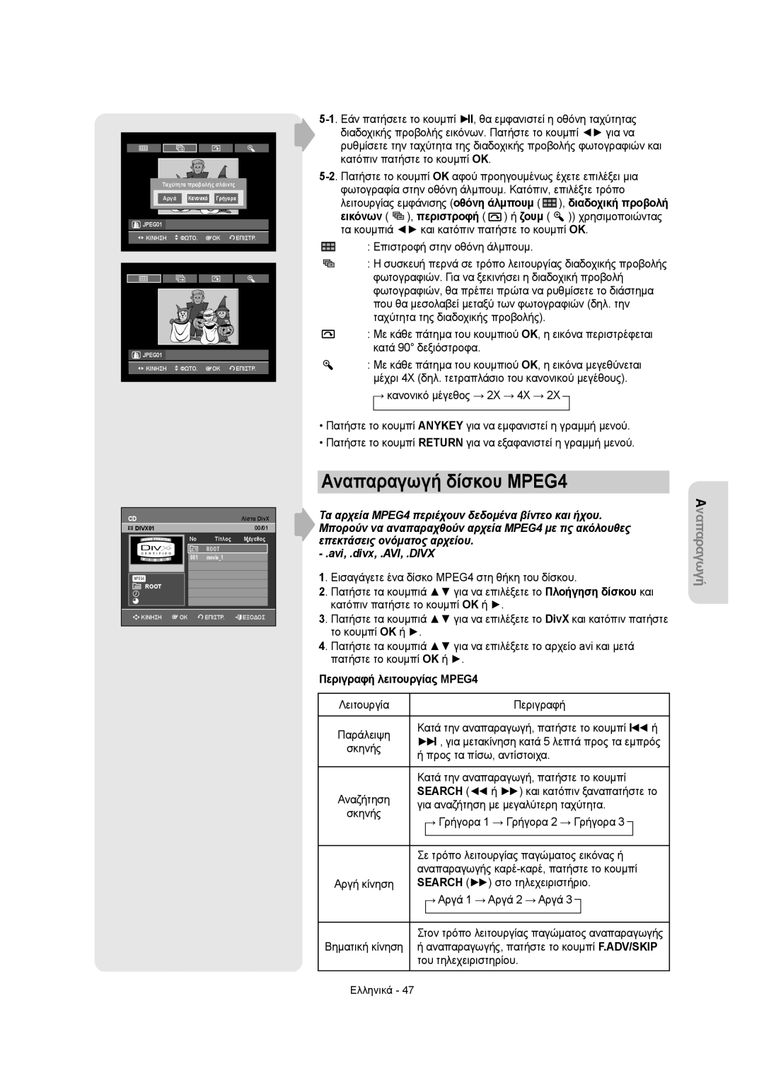 Samsung DVD-VR355/XEC, DVD-VR350/XEC, DVD-VR355/EUR, DVD-VR350/EUR Αναπαραγωγή δίσκου MPEG4, Περιγραφή λειτουργίας MPEG4 