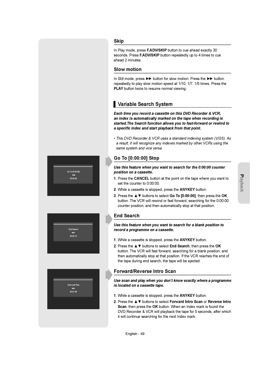 Samsung DVD-VR355/AUS, DVD-VR350/XEC, DVD-VR355/XEC, DVD-VR355/EUR, DVD-VR350/EUR manual Variable Search System 