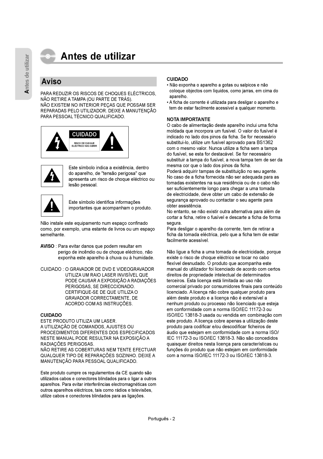 Samsung DVD-VR355/XEC, DVD-VR350/XEC, DVD-VR355/EUR, DVD-VR350/EUR manual Antes de utilizar, Aviso 