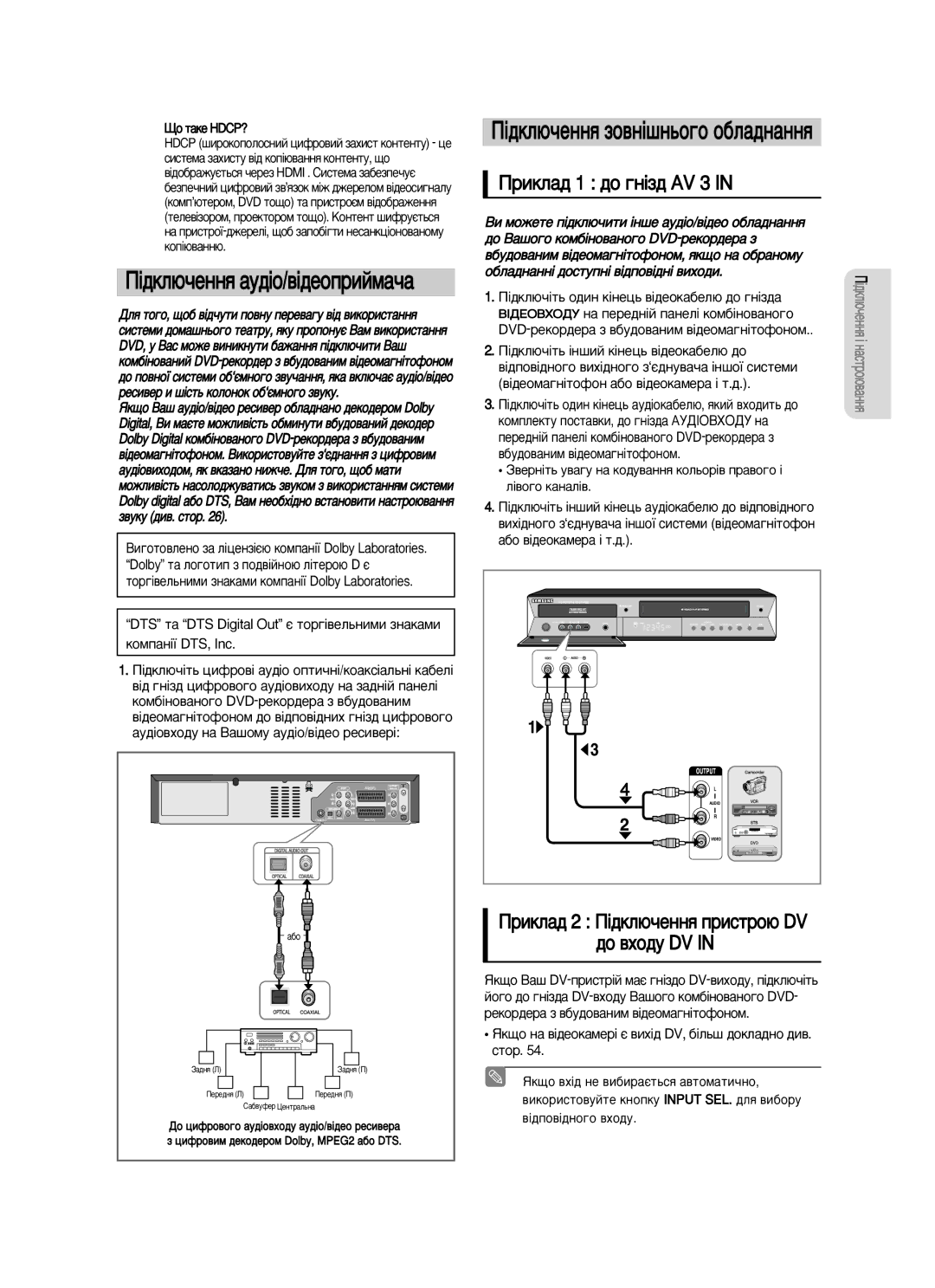 Samsung DVD-VR350/XEE manual ËÍÎ‡‰ 2 è¥‰ÍÎ˛˜ÂÌÌﬂ ÔËÒÚÓ˛ DV ‰Ó ‚ıÓ‰Û DV 