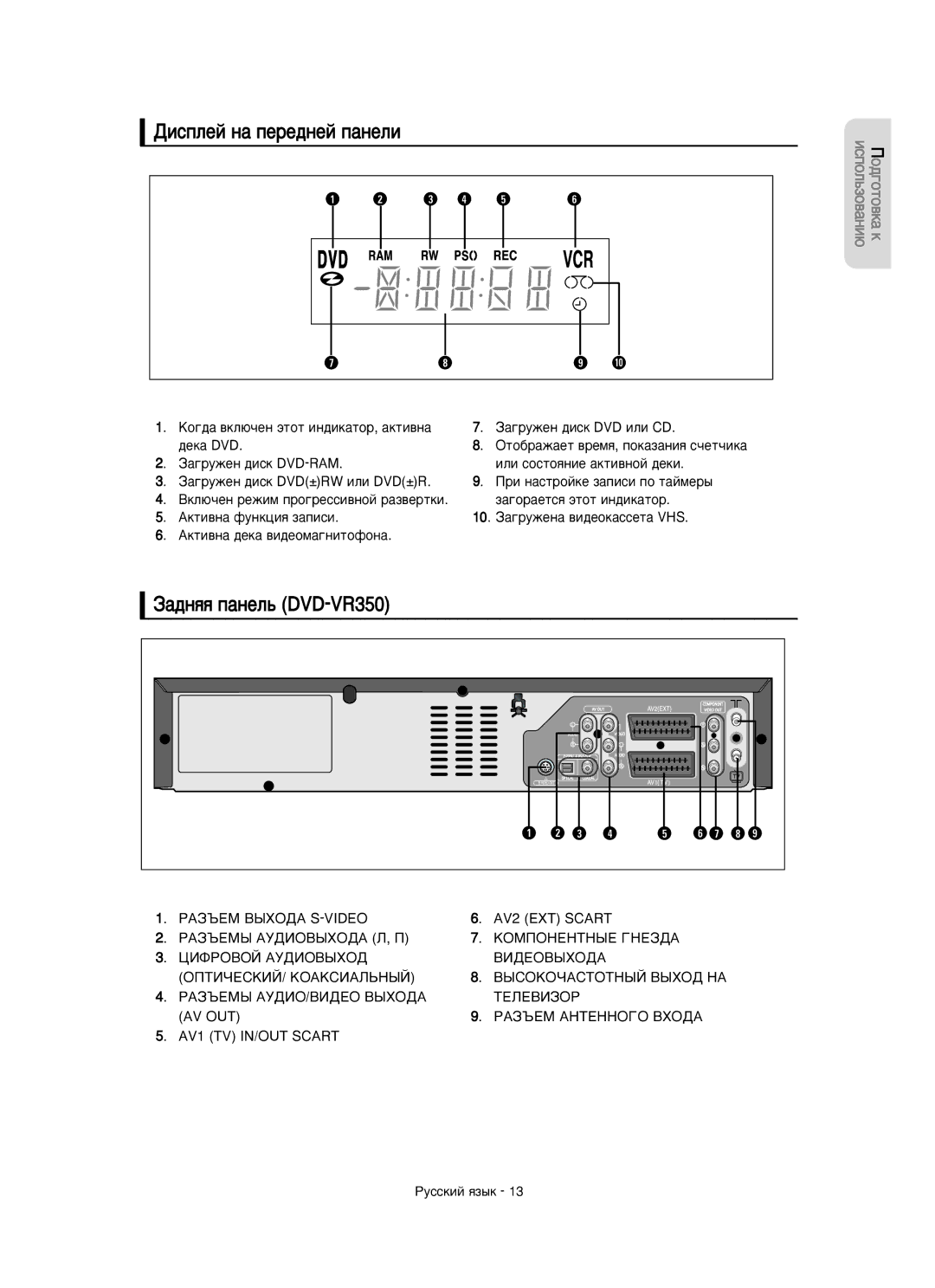 Samsung DVD-VR350/XEE manual ‰Âí‡ Dvd, Çíî˛˜Âì Âêëï Ôó„Âòòë‚Ìóè ‡Á‚Âúíë, Äíúë‚Ì‡ ‰Âí‡ ‚Ë‰Âóï‡„Ìëúóùóì‡, AV2 EXT Scart 