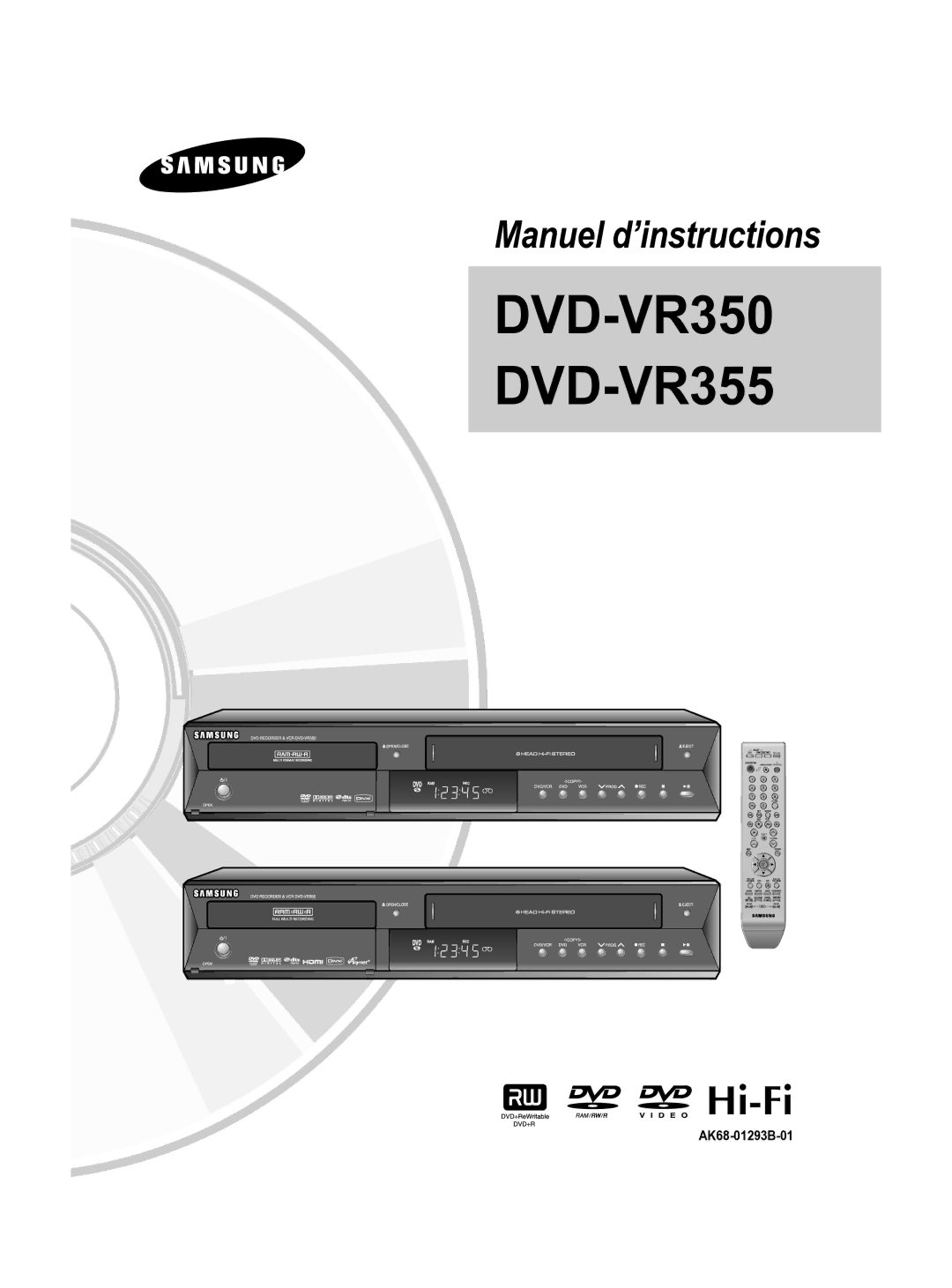 Samsung DVD-VR350/XEF manual DVD-VR350 DVD-VR355, AK68-01293B-01 