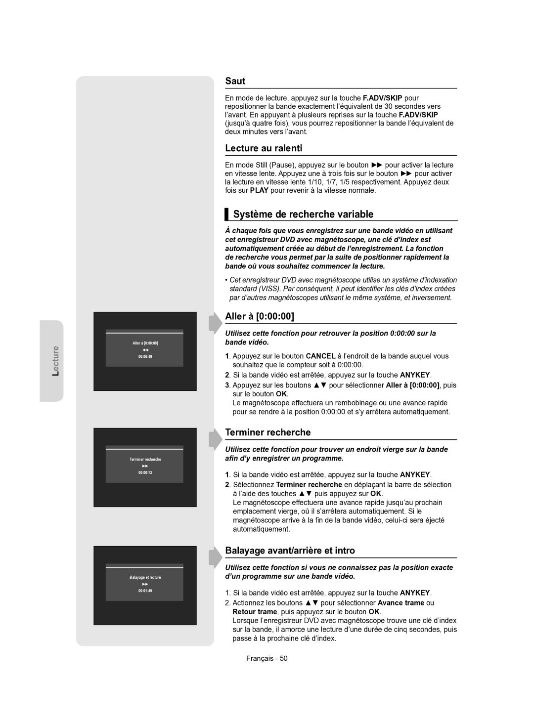 Samsung DVD-VR350/XEF manual Système de recherche variable 