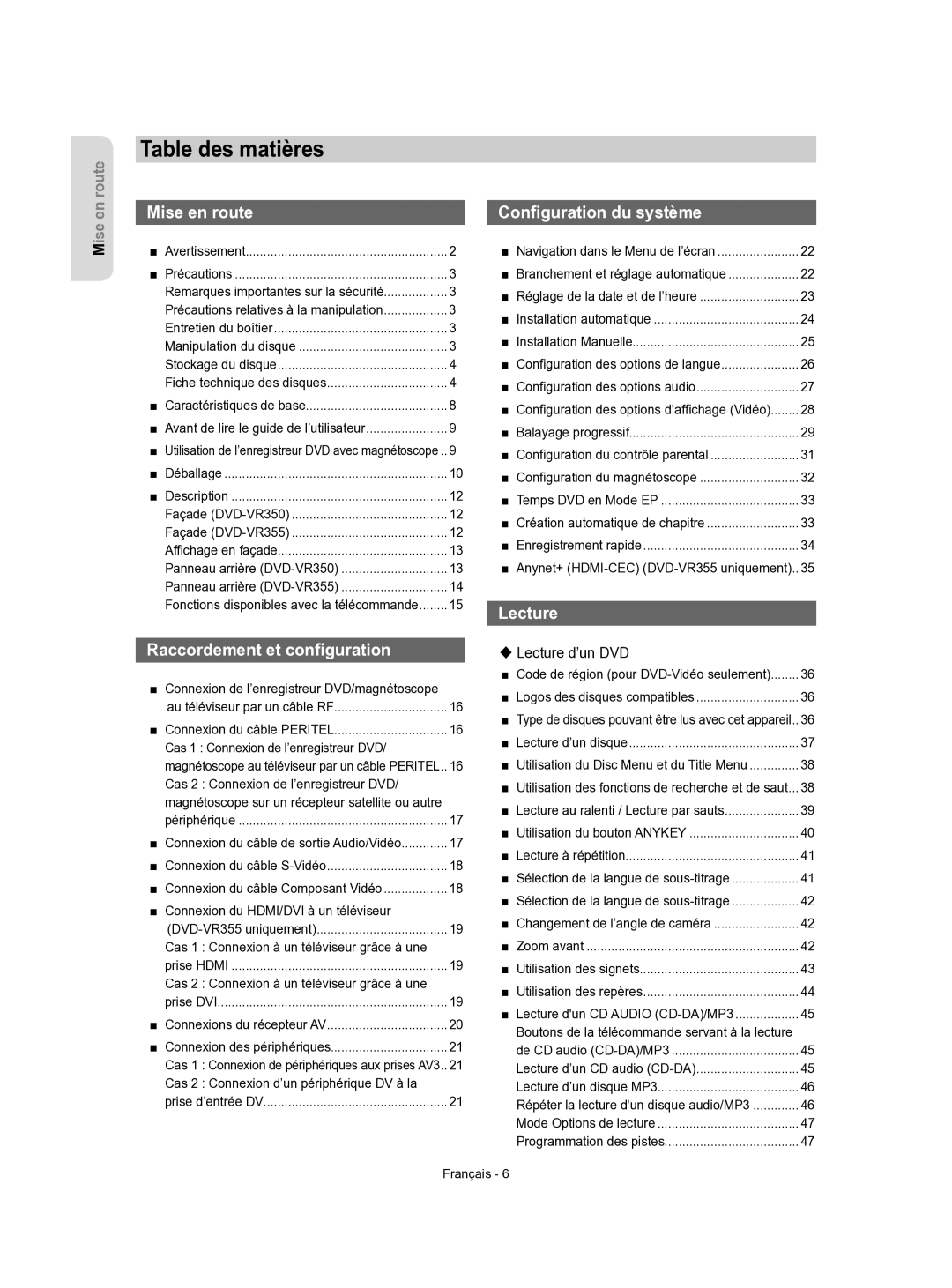 Samsung DVD-VR350/XEF manual Connexion des périphériques Cas, Cas Connexion d’un périphérique DV à la 