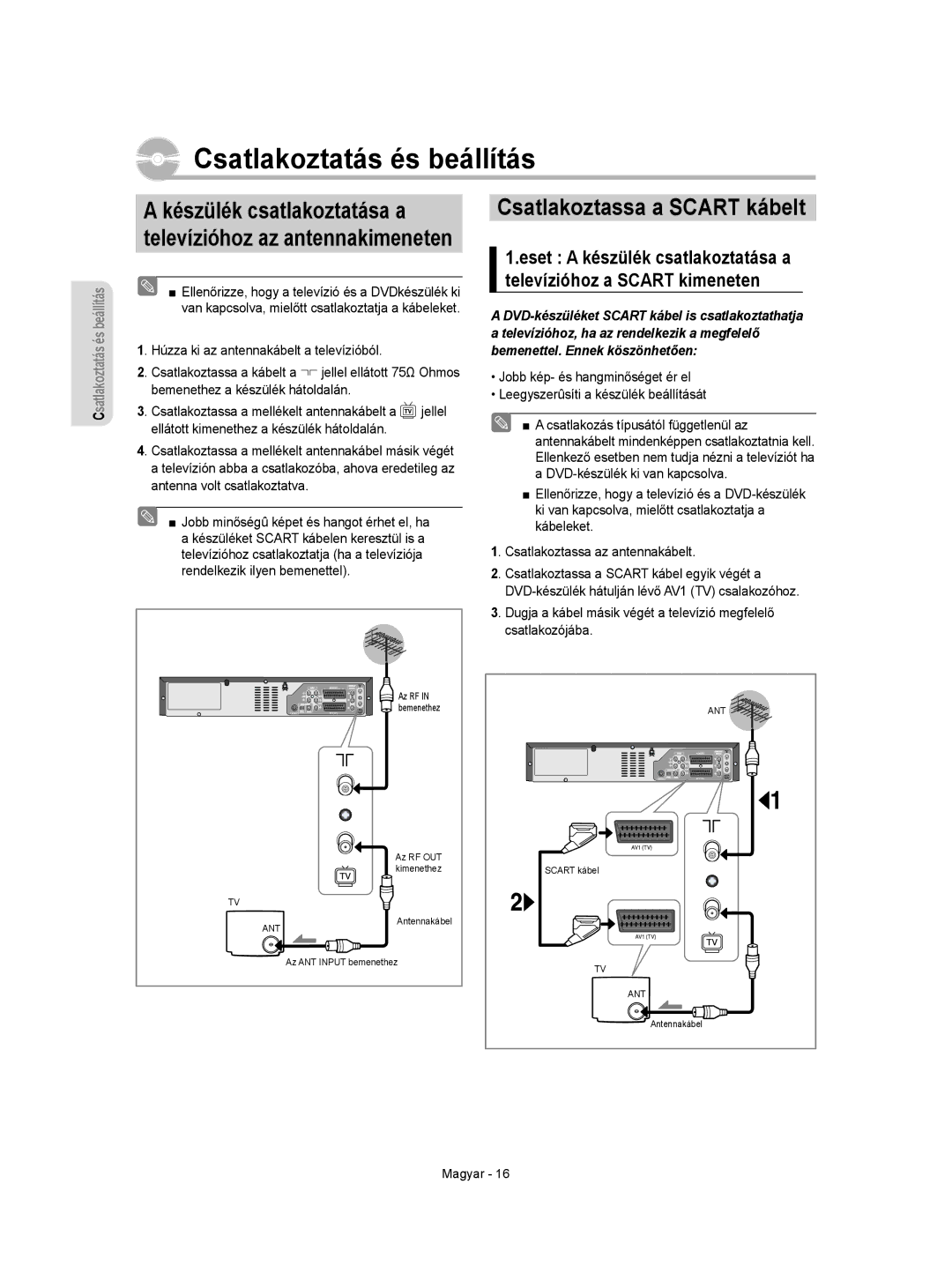 Samsung DVD-VR350/XEH manual Készülék csatlakoztatása a, Televízióhoz a Scart kimeneten, Eset a készülék csatlakoztatása a 