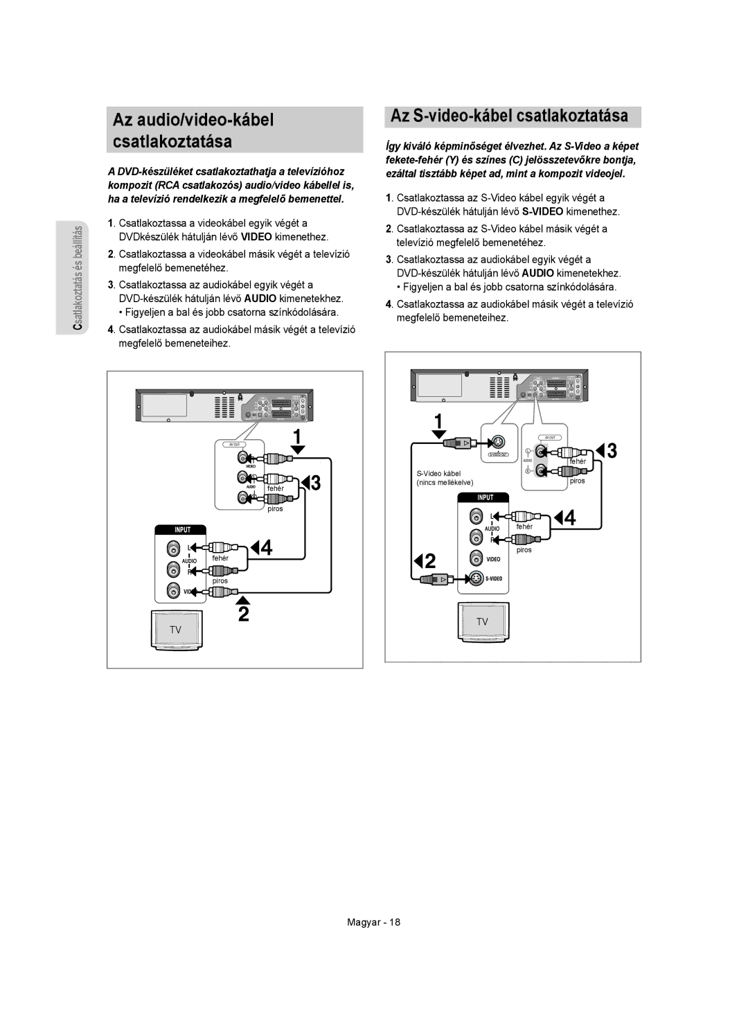 Samsung DVD-VR350/XEH manual Csatlakoztassa a videokábel egyik végét a, DVDkészülék hátulján lévő Video kimenethez 