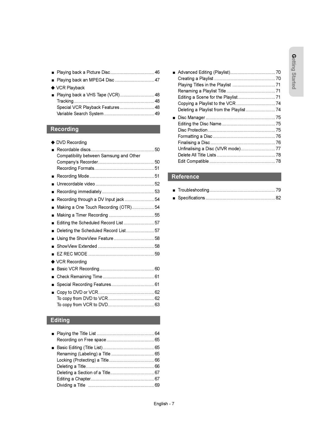 Samsung DVD-VR350/XEH manual ShowView Extended, EZ REC Mode, Troubleshooting Speciﬁcations 