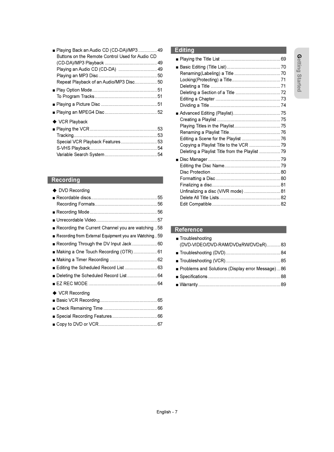 Samsung DVD-VR355 instruction manual EZ REC Mode, Dvd-Video/Dvd-Ram/Dvd±Rw/Dvd±R 