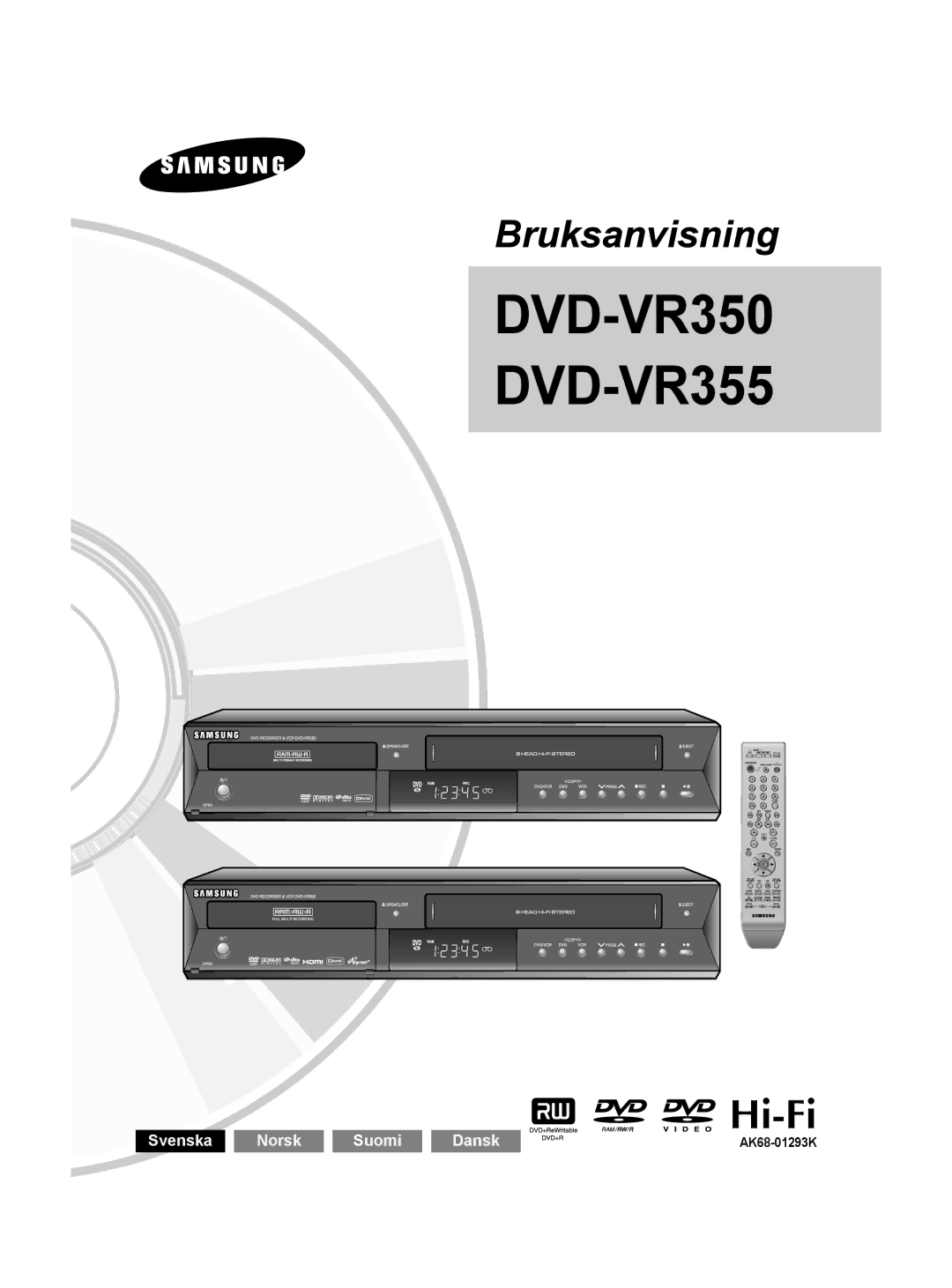 Samsung DVD-VR350/XEE, DVD-VR355/XEE manual DVD-VR350 DVD-VR355 