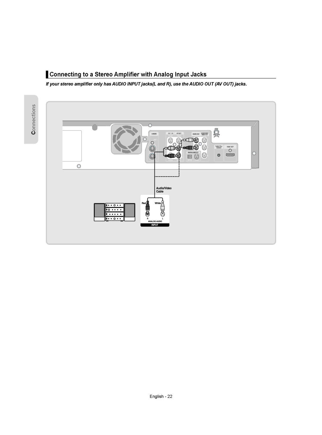 Samsung DVD-VR357 instruction manual Connecting to a Stereo Ampliﬁer with Analog Input Jacks 