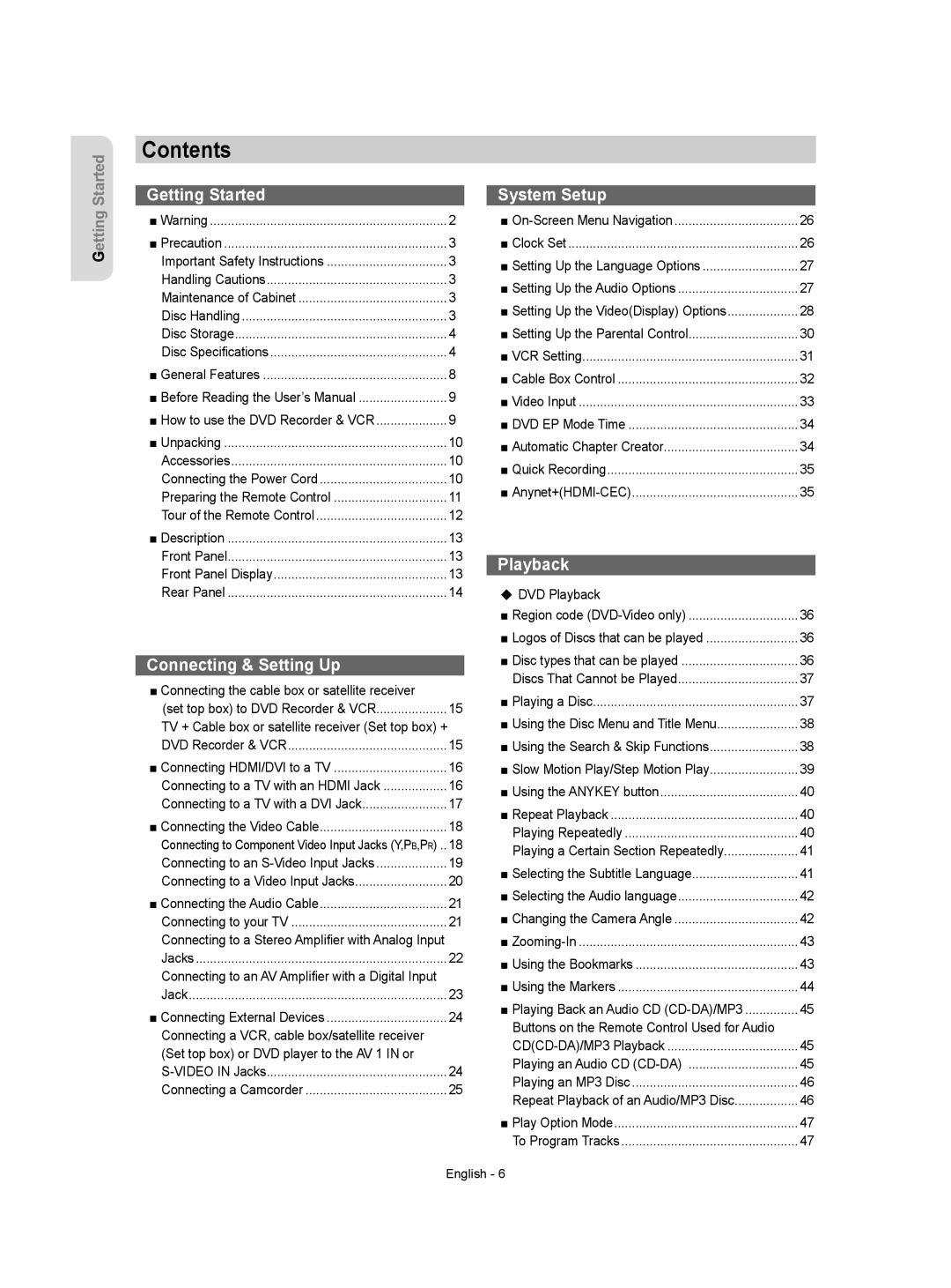 Samsung DVD-VR357 instruction manual Contents 