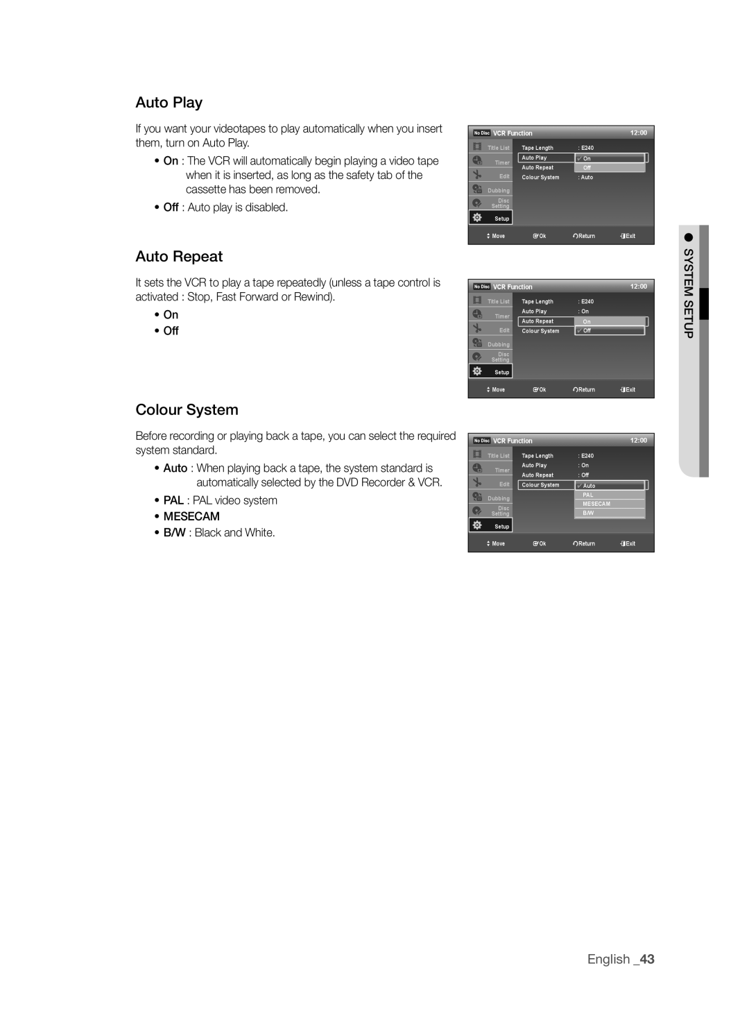 Samsung DVD-VR375A, DVD-VR370 user manual Auto Play 