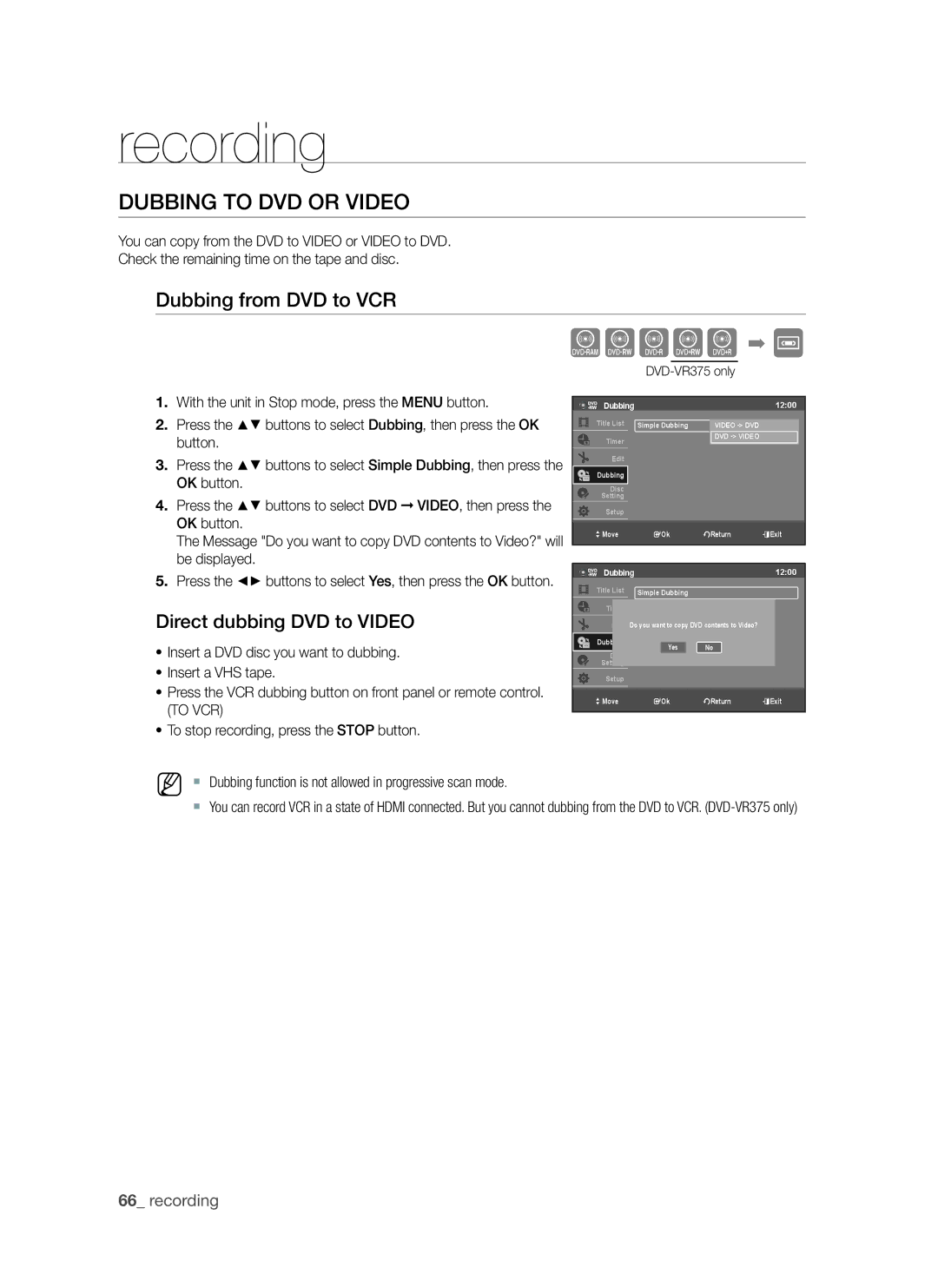 Samsung DVD-VR370, DVD-VR375A user manual Dubbing to DVD or Video, Be displayed, Dubbing 1200 