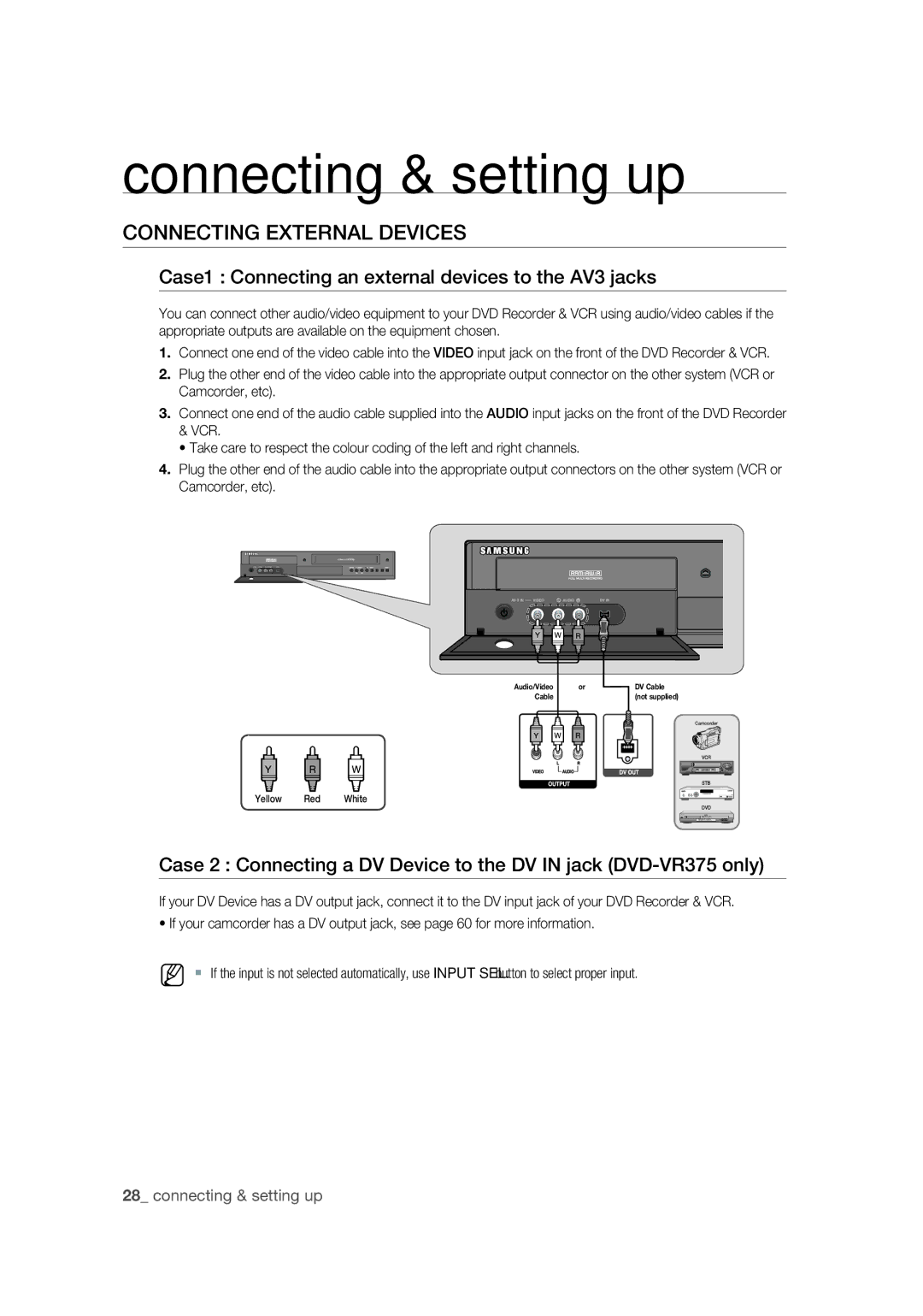 Samsung DVD-VR370/XEC, DVD-VR370/EDC Connecting External Devices, Case1 Connecting an external devices to the AV3 jacks 