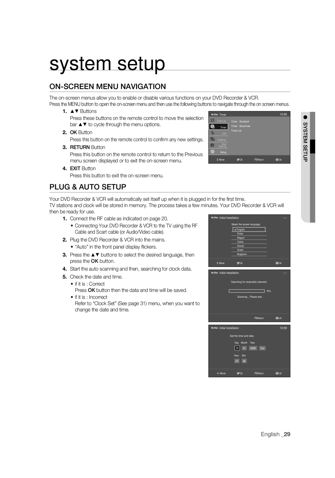 Samsung DVD-VR375/EDC, DVD-VR370/EDC, DVD-VR370/XEC manual ON-SCREEN Menu Navigation, Plug & Auto Setup 