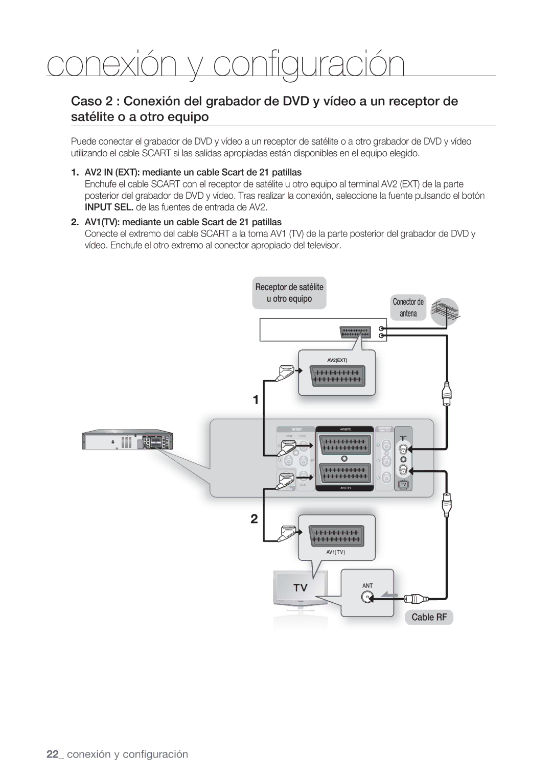 Samsung DVD-VR370/EDC, DVD-VR370/XEC manual Conexión y conﬁguración 