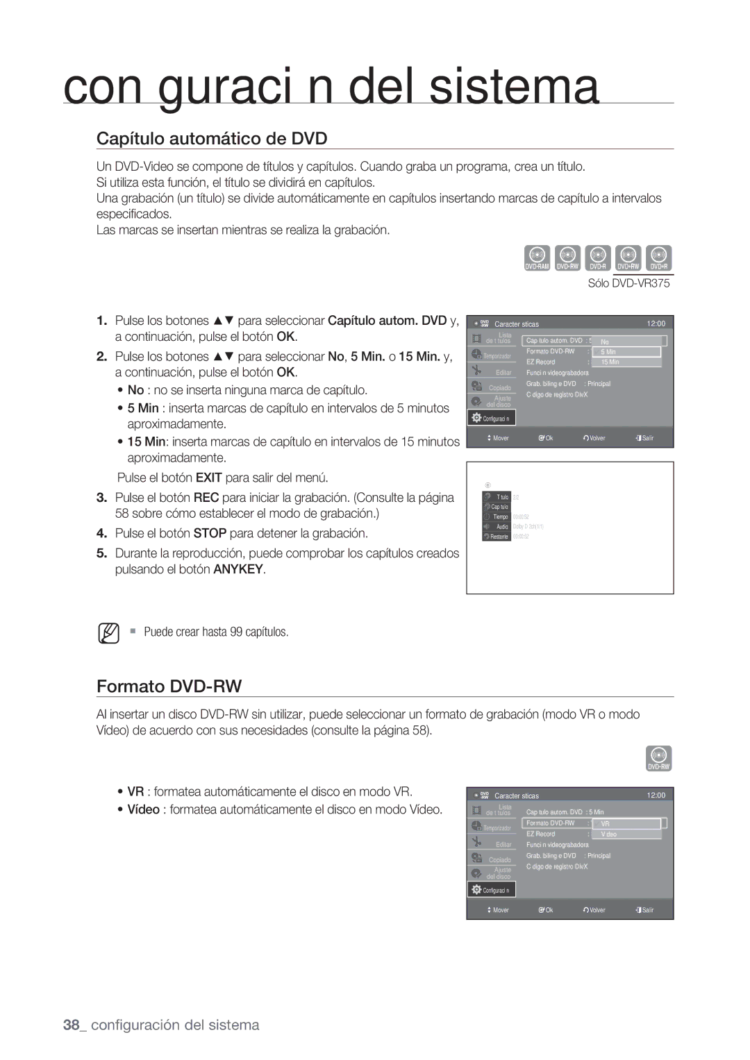 Samsung DVD-VR370/EDC Capítulo automático de DVD, Formato DVD-RW,  Puede crear hasta 99 capítulos, Características 1200 