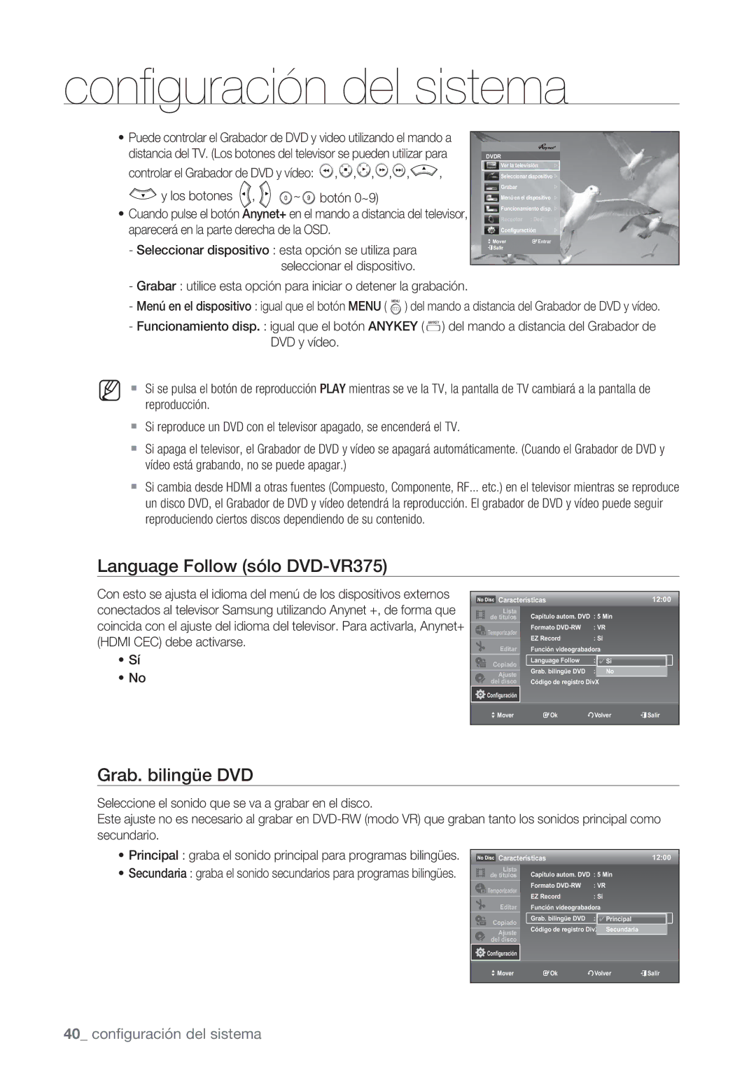 Samsung DVD-VR370/EDC, DVD-VR370/XEC manual Language Follow sólo DVD-VR375, Grab. bilingüe DVD, Los botones 