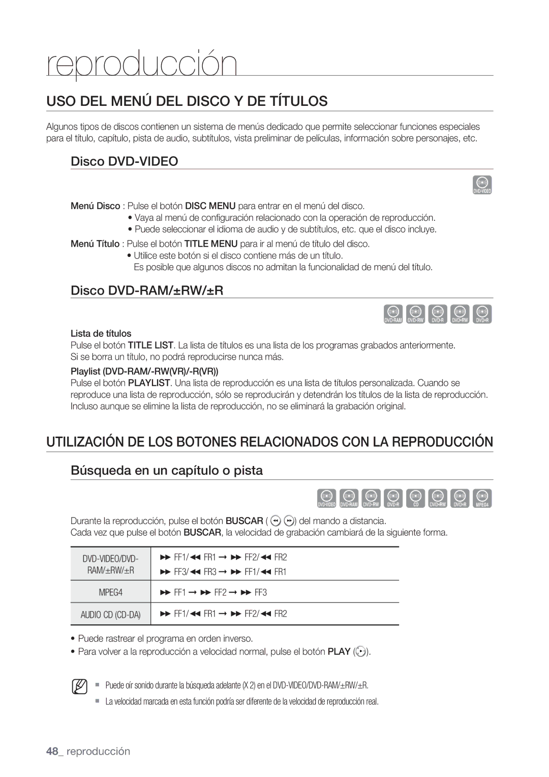 Samsung DVD-VR370/EDC USO DEL Menú DEL Disco Y DE Títulos, Utilización DE LOS Botones Relacionados CON LA Reproducción 