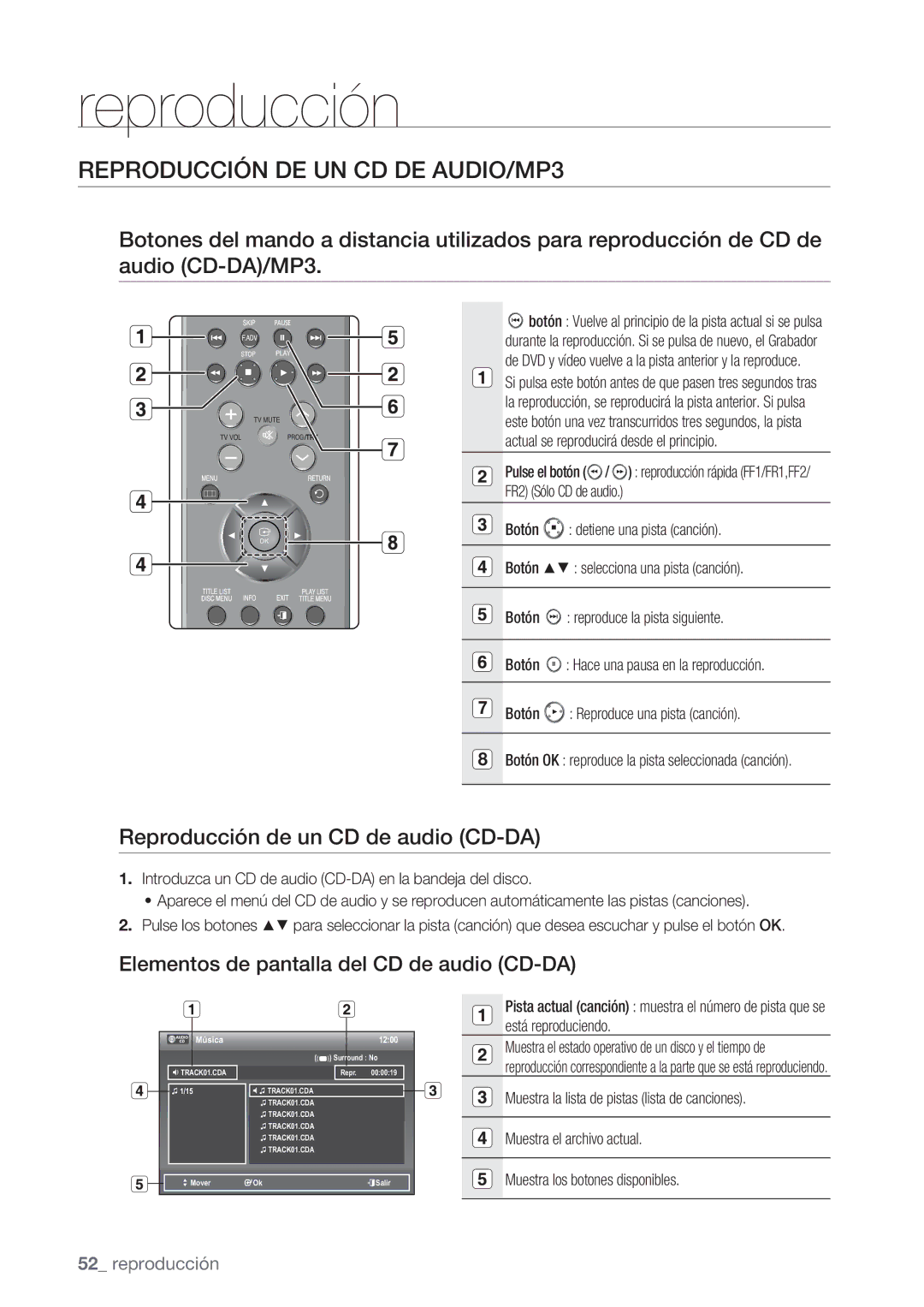 Samsung DVD-VR370/EDC, DVD-VR370/XEC Reproducción DE UN CD DE AUDIO/MP3, Reproducción de un CD de audio CD-DA, Música 1200 