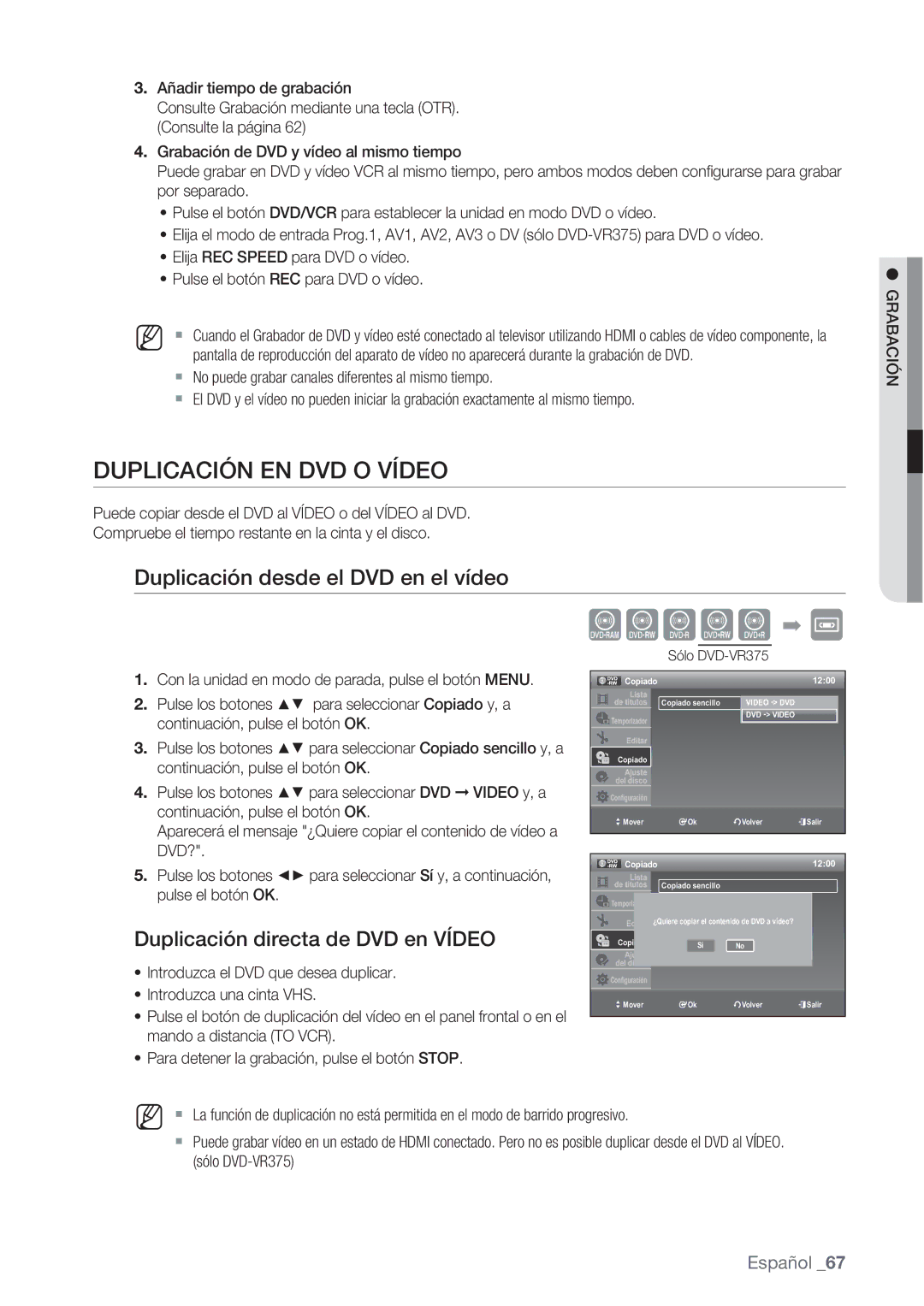 Samsung DVD-VR370/XEC, DVD-VR370/EDC manual Duplicación EN DVD O Vídeo, Duplicación desde el DVD en el vídeo, Copiado 1200 