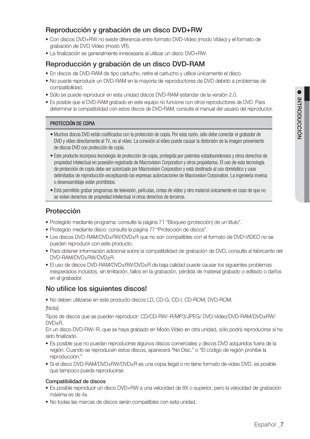 Samsung DVD-VR370/XEC manual Reproducción y grabación de un disco DVD+RW, Reproducción y grabación de un disco DVD-RAM 