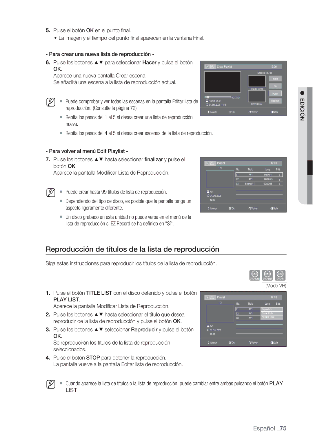 Samsung DVD-VR370/XEC, DVD-VR370/EDC manual Reproducción de títulos de la lista de reproducción, Play List 