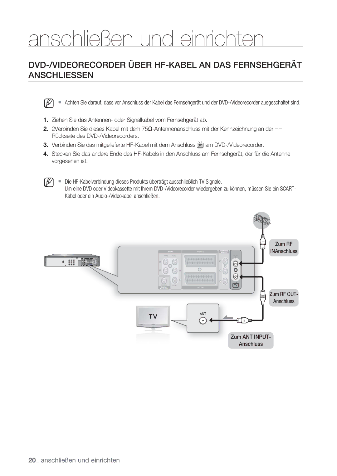 Samsung DVD-VR370/XEG, DVD-VR370/XEN manual Anschließen und einrichten 