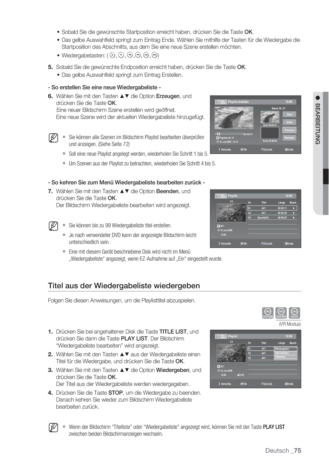 Samsung DVD-VR370/XEN, DVD-VR370/XEG manual Titel aus der Wiedergabeliste wiedergeben 