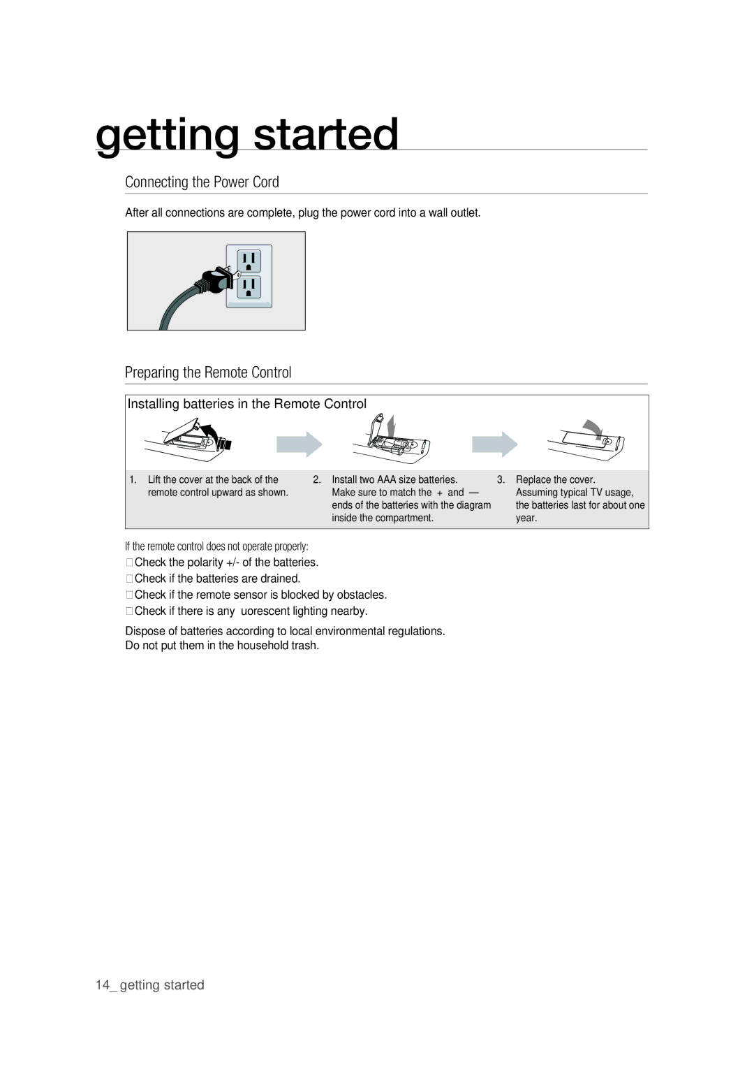 Samsung DVD-VR375 user manual Connecting the Power Cord, Preparing the Remote Control 