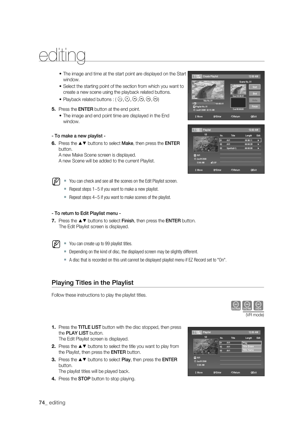 Samsung DVD-VR375 user manual Playing Titles in the Playlist 